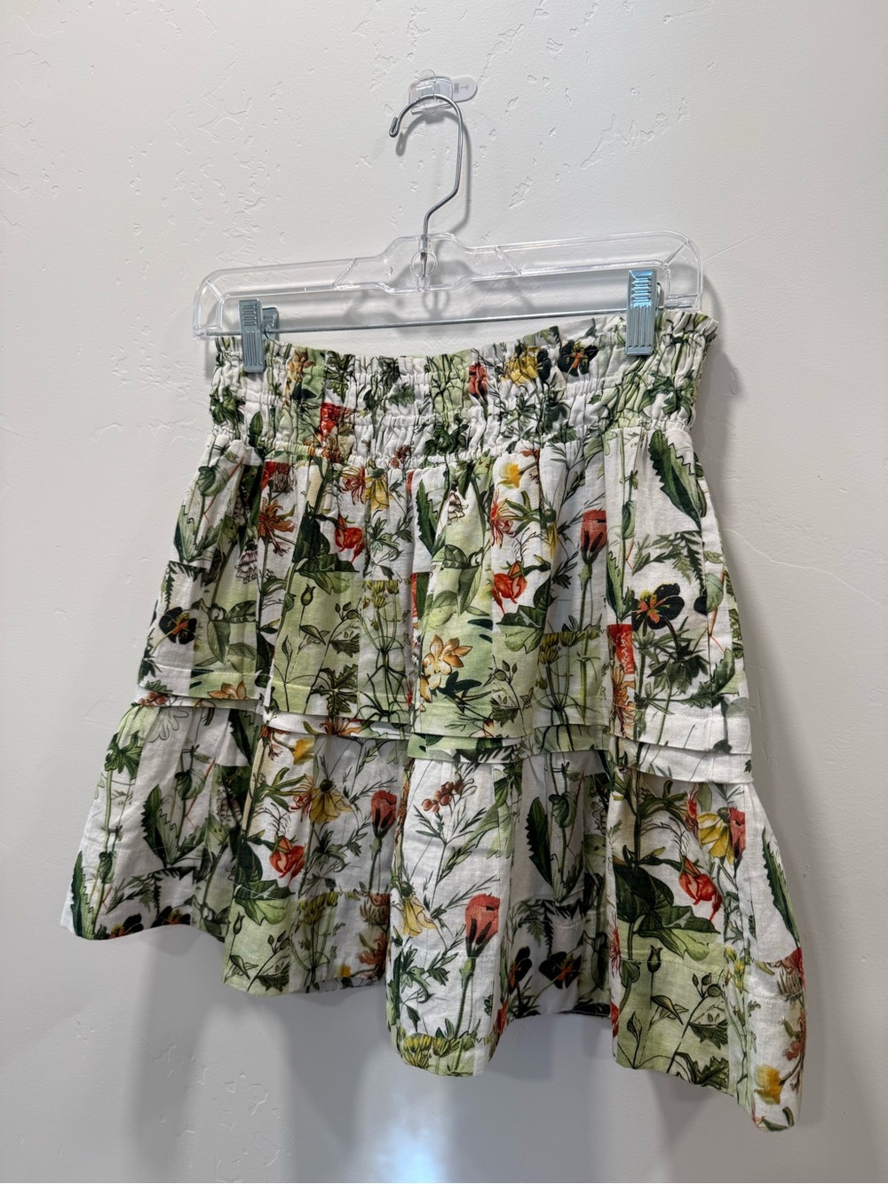 Anthropologie Floral Tiered Skirt in White, Green and Orange